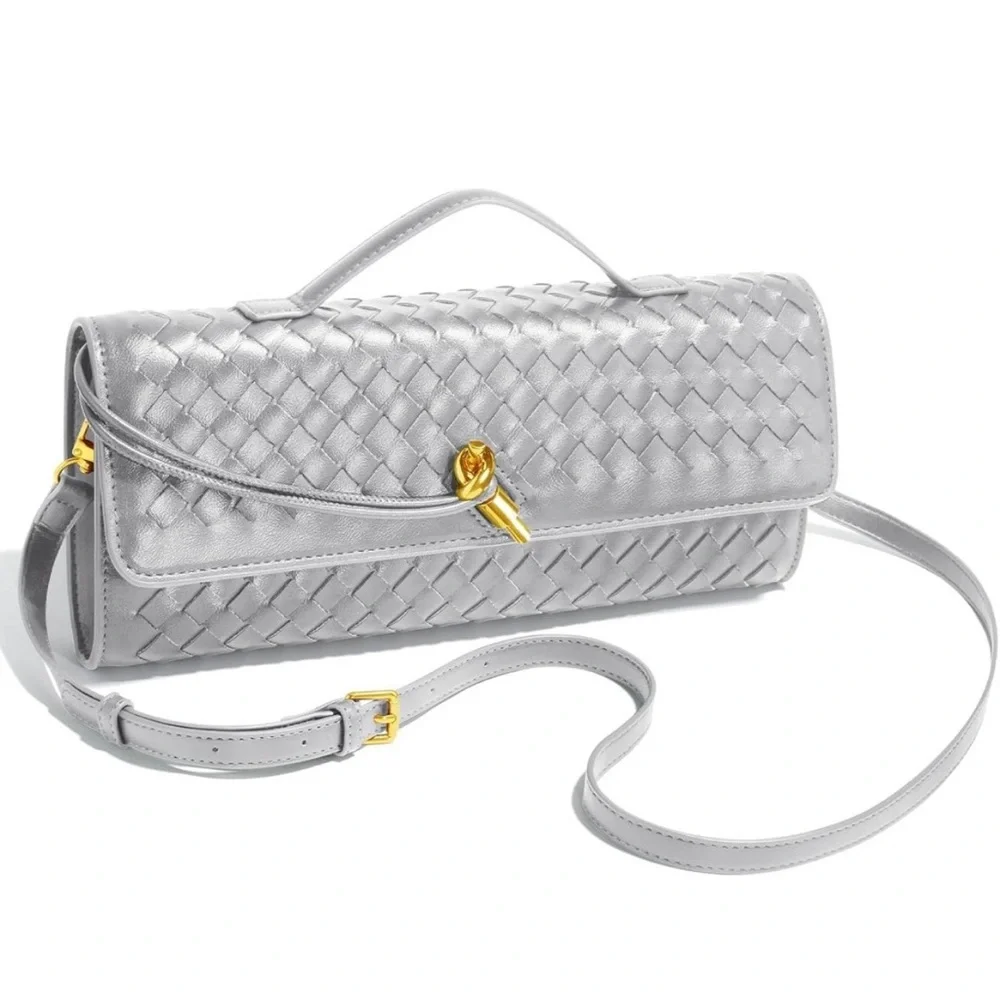 Silver Woven Clutch Bag - Picture 1 of 6